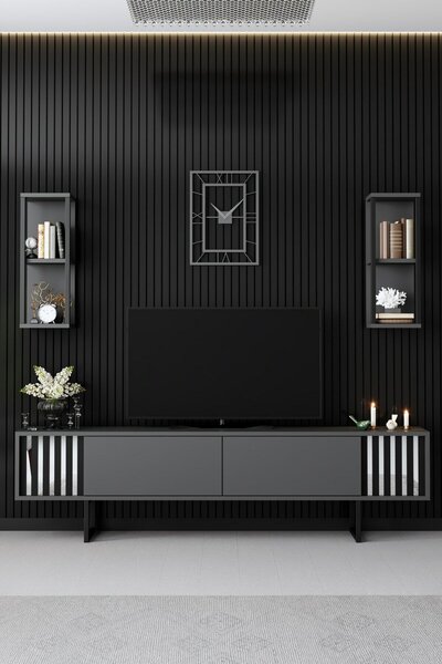 Hanah Home TV Unit Anthracite Black Chrome Line - Anthracite, Black