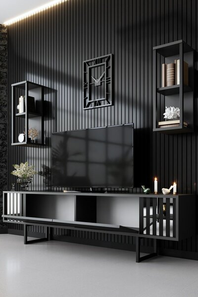 Hanah Home TV Unit Anthracite Black Chrome Line - Anthracite, Black