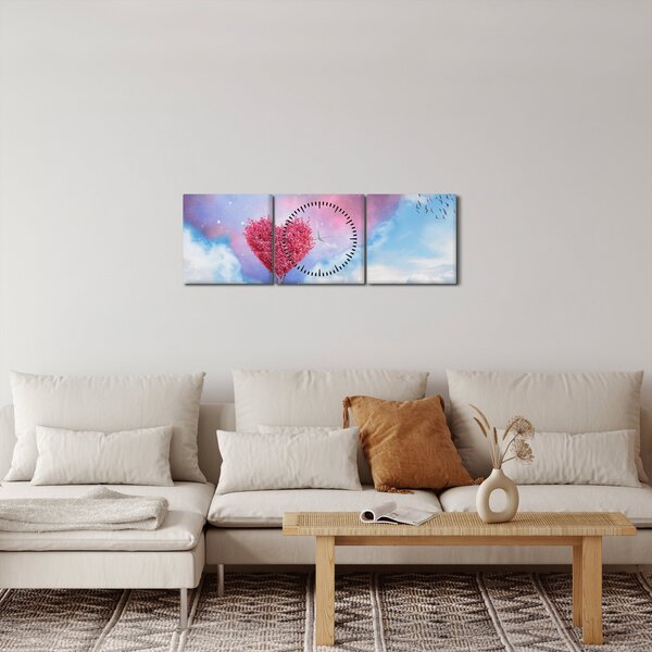 Kép - Rózsaszín szív fa (órával) (90x30 cm)
