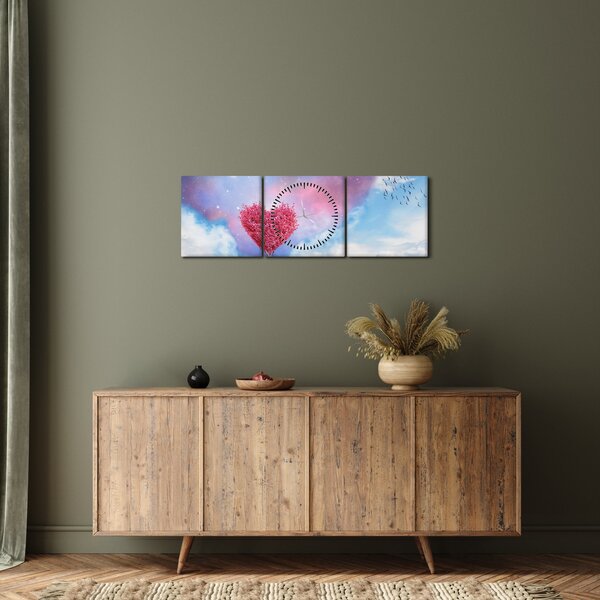 Kép - Rózsaszín szív fa (órával) (90x30 cm)