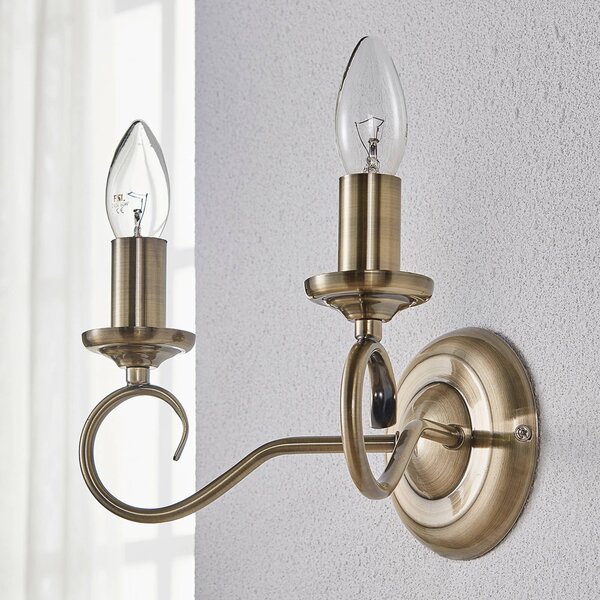 Lindby fali lámpa Marnia, antik sárgaréz, 2-lámpás, 27 cm, E14, dimmelhető, Bronz / antik sárgaréz, Nappali / Étkező, fém, Antik
