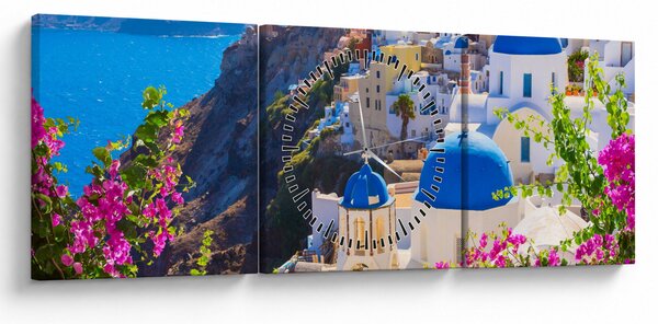 Kép - Santorini, Görögország (órával) (90x30 cm)