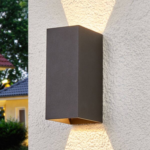 Lucande LED kültéri fali lámpa Mikka, 17 cm, antracit, 2-lámpás., Fekete, Alumínium, Modern