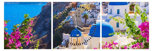 Kép - Santorini, Görögország (órával) (90x30 cm)