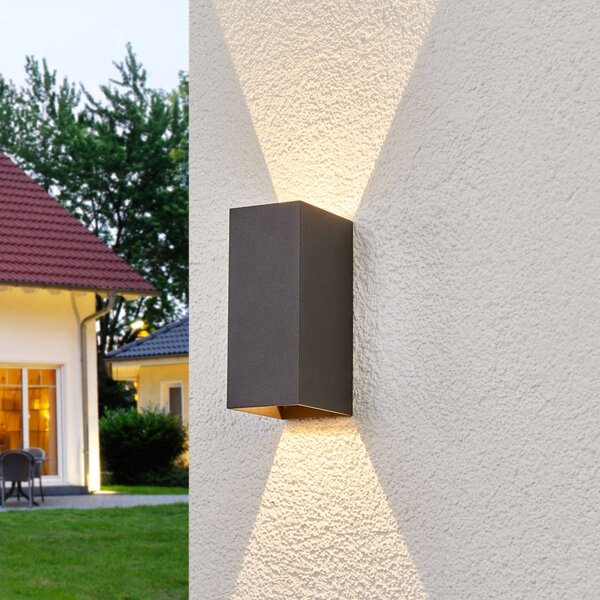 Lucande LED kültéri fali lámpa Mikka, 17 cm, antracit, 2-lámpás., Fekete, Alumínium, Modern