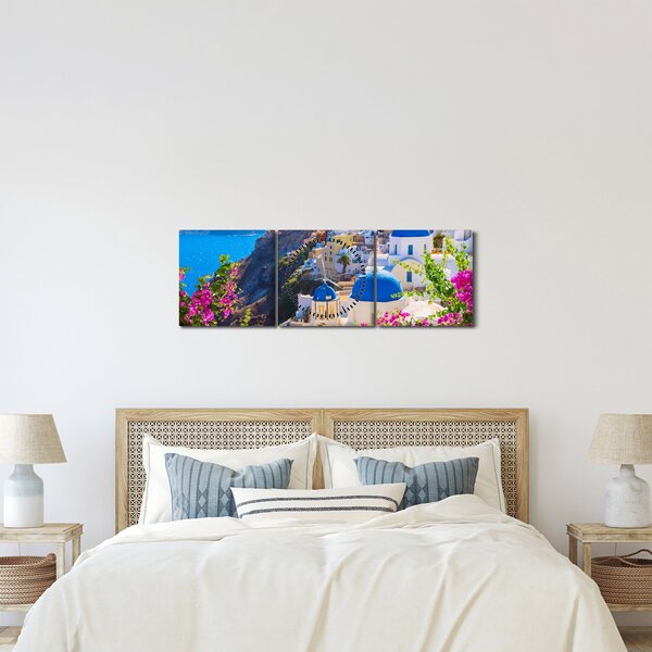 Kép - Santorini, Görögország (órával) (90x30 cm)