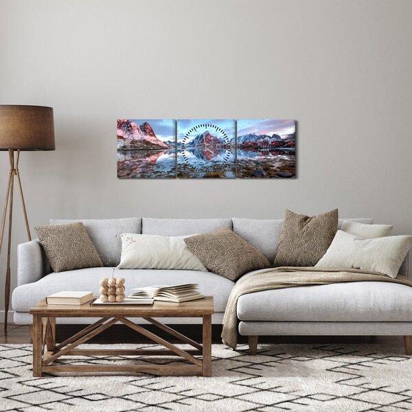Kép - Napfelkelte Reine felett (órával) (90x30 cm)