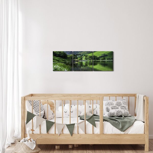 Kép - Tájkép egy tóval (órával) (90x30 cm)