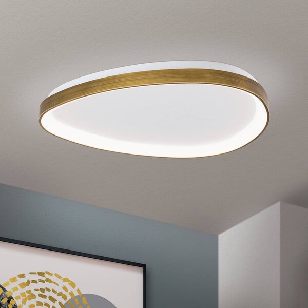 ORION Charlie LED mennyezeti lámpa, Ø 65 cm, opál fehér, antik sárgaréz színben, Bronz / antik sárgaréz, Nappali / Étkező, Műanyag, Modern