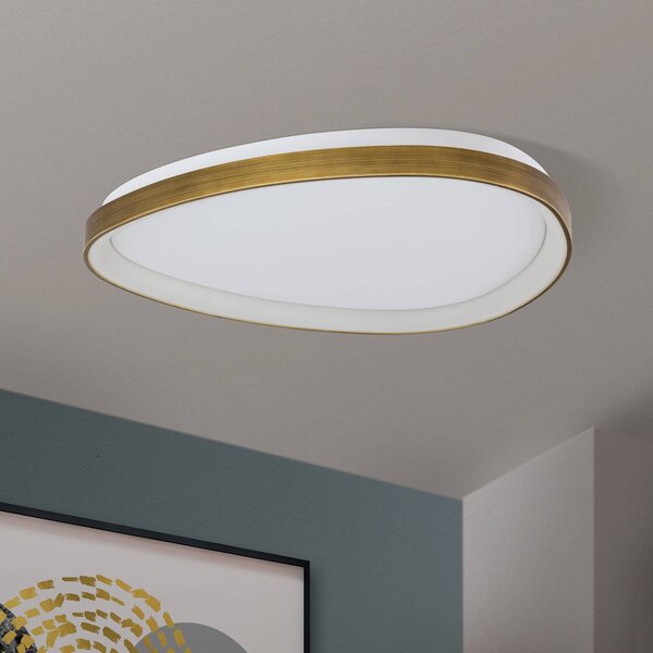 ORION Charlie LED mennyezeti lámpa, Ø 65 cm, opál fehér, antik sárgaréz színben, Bronz / antik sárgaréz, Nappali / Étkező, Műanyag, Modern