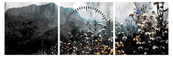 Kép - Vadvirágok illusztrációja (órával) (90x30 cm)