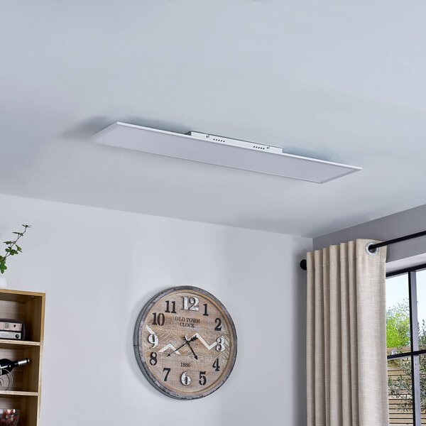 Lindby LED panel Lamin, fehér, 120 cm, CCT, fényerőszabályzó, távirányítóval, dimmelhető, Fehér / opál, Nappali / Étkező, Modern