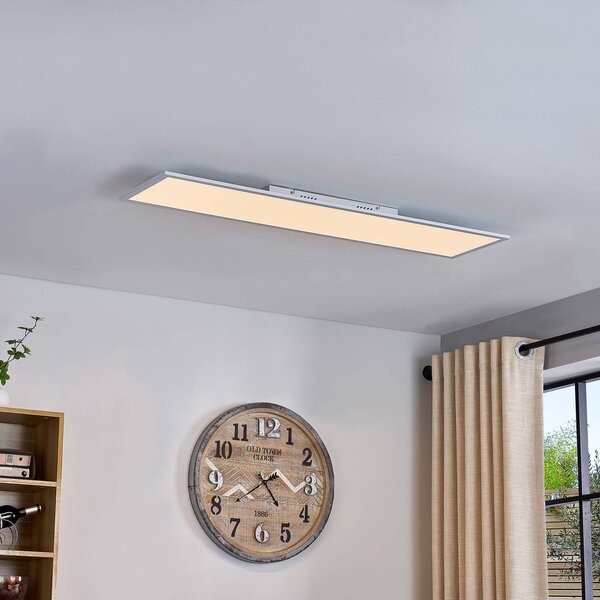 Lindby LED panel Lamin, fehér, 120 cm, CCT, fényerőszabályzó, távirányítóval, dimmelhető, Fehér / opál, Nappali / Étkező, Modern