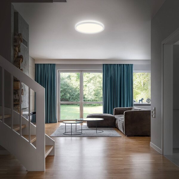 Briloner LED fürdőszobai mennyezeti lámpa Slim Drip, fehér, Ø 42 cm, Fehér / opál, Fürdőszoba, Műanyag, Modern