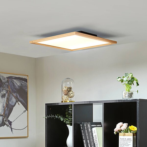 Lucande LED mennyezeti lámpa Joren, 52 cm, fa, CCT, távirányítóval, dimmelhető, Világos fa, Nappali / Étkező, Fa, Vidéki otthon / Rusztikus