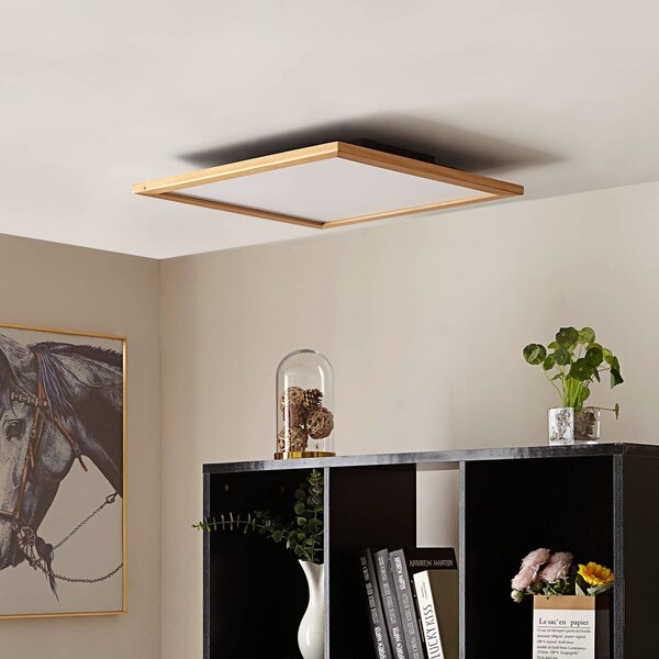 Lucande LED mennyezeti lámpa Joren, 52 cm, fa, CCT, távirányítóval, dimmelhető, Világos fa, Nappali / Étkező, Fa, Vidéki otthon / Rusztikus