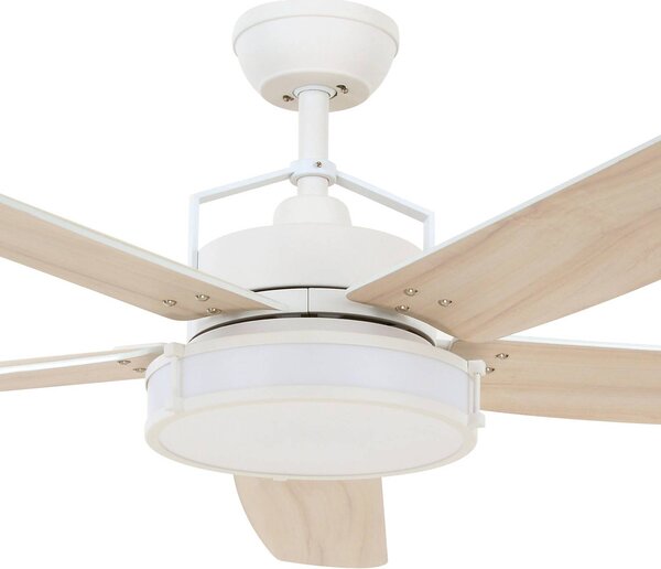 Beacon Lighting mennyezeti ventilátor világítással Louisville, fehér, csendes, dimmelhető, Világos fa, Nappali / Étkező, Fa