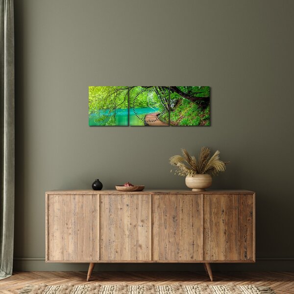 Kép - Plitvicei-tavak (órával) (90x30 cm)