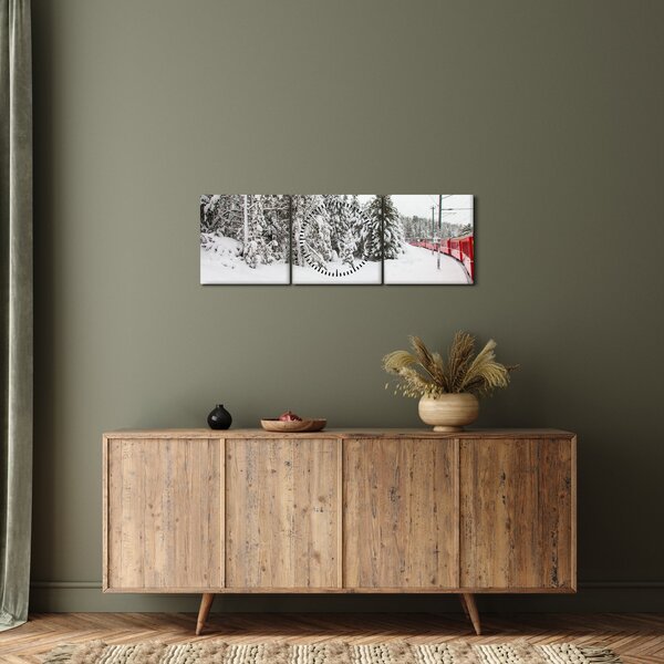 Kép - Vonat a havas tájban (órával) (90x30 cm)