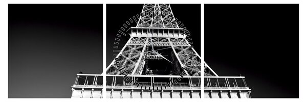 Kép - Eiffel-torony, fekete-fehér (órával) (90x30 cm)