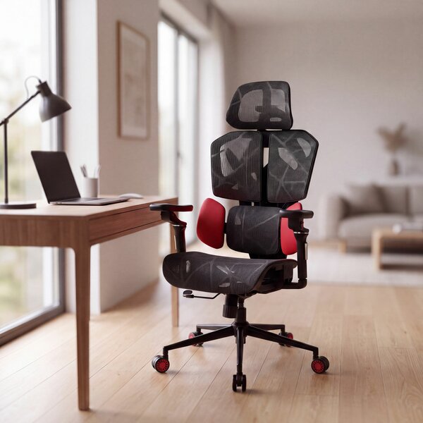 Peppi Titan Mesh Pro Irodai forgószék oldalpárnával - fekete-piros - 119 x 72 x 73 cm Bemeda titan mesh office chair 1123rd-bk