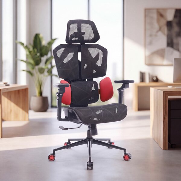 Peppi Titan Mesh Pro Irodai forgószék oldalpárnával - fekete-piros - 119 x 72 x 73 cm Bemeda titan mesh office chair 1123rd-bk