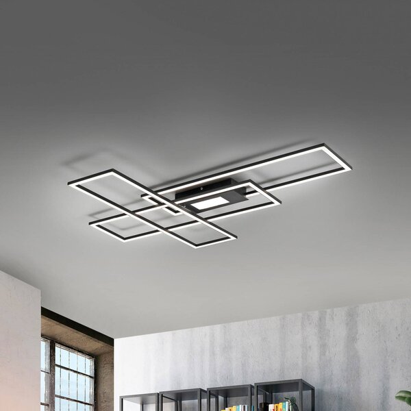 JUST LIGHT. GmbH LED mennyezeti világítás Asmin, CCT, fekete, 98,9x69,4cm, dimmelhető, Fekete, Nappali / Étkező, Alumínium, Modern