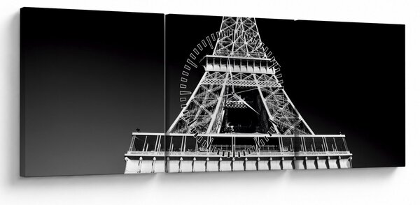 Kép - Eiffel-torony, fekete-fehér (órával) (90x30 cm)