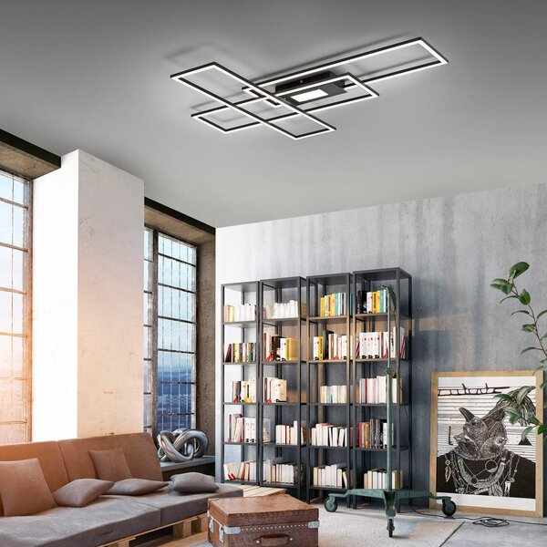 JUST LIGHT. GmbH LED mennyezeti világítás Asmin, CCT, fekete, 98,9x69,4cm, dimmelhető, Fekete, Nappali / Étkező, Alumínium, Modern