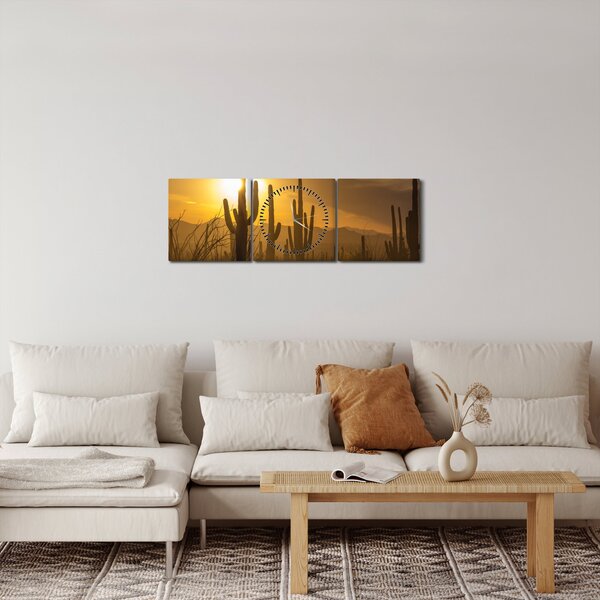 Kép - Saguaro kaktuszok (órával) (90x30 cm)