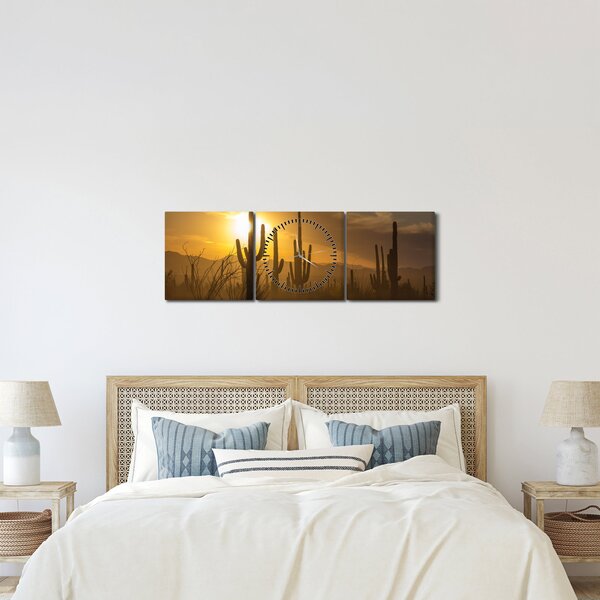 Kép - Saguaro kaktuszok (órával) (90x30 cm)