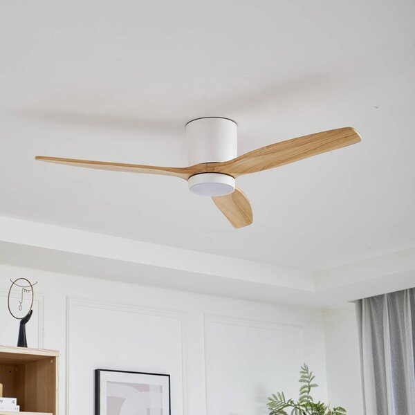 Lucande LED mennyezeti ventilátor Faipari, fehér, DC, csendes, 132cm, Fehér / opál, Nappali / Étkező, fém, Modern