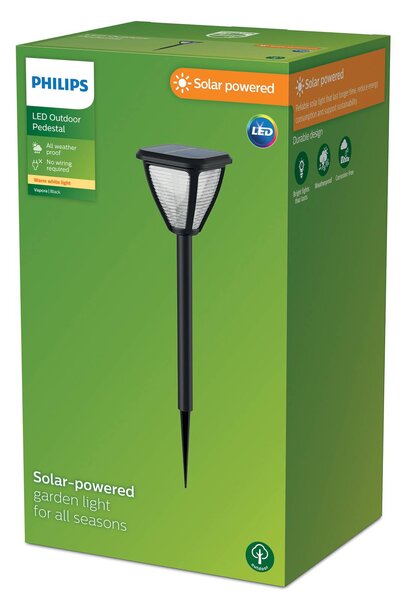 Philips LED napelemes földi tüskés fény Vapora, Fekete, Műanyag, Modern