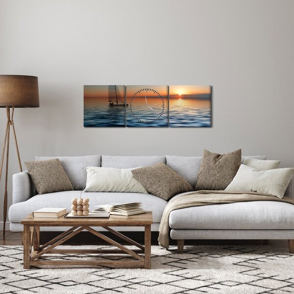Kép - Vitorlás hajók a tengeren (órával) (90x30 cm)