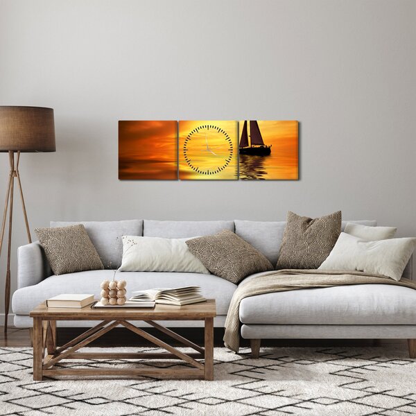 Kép - Vitorlás naplementében (órával) (90x30 cm)