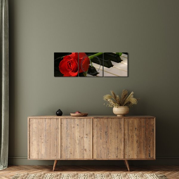 Kép - Zongora és rózsák (órával) (90x30 cm)