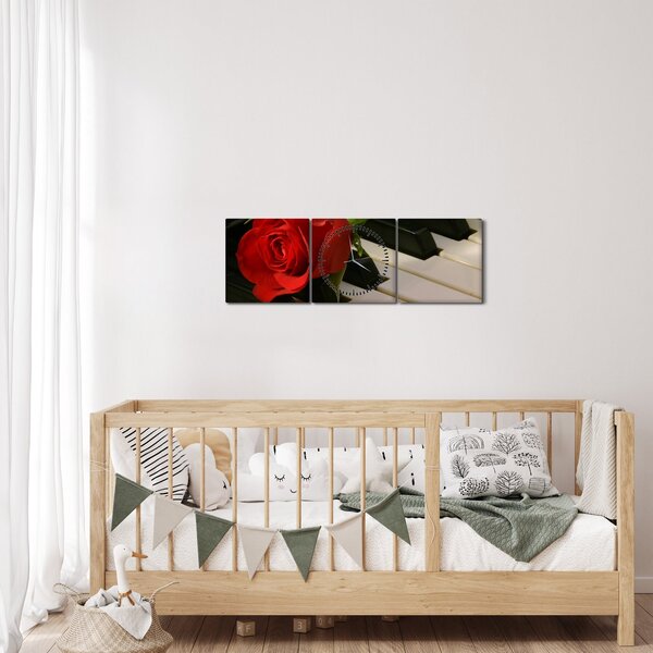 Kép - Zongora és rózsák (órával) (90x30 cm)