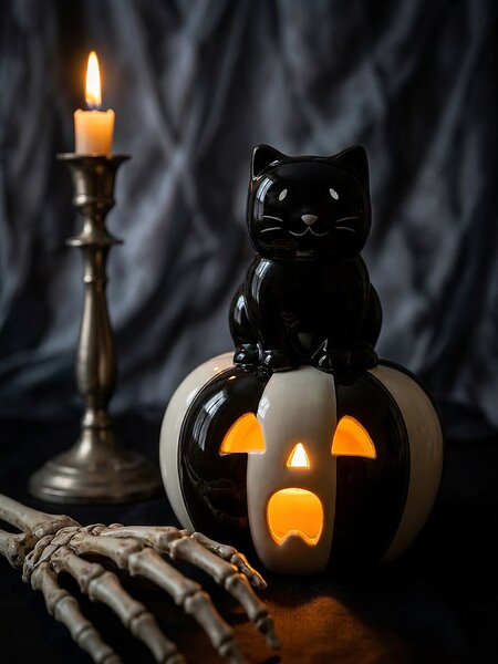 Sinsay - LED kerámia asztali lámpa Halloween mintával - fekete