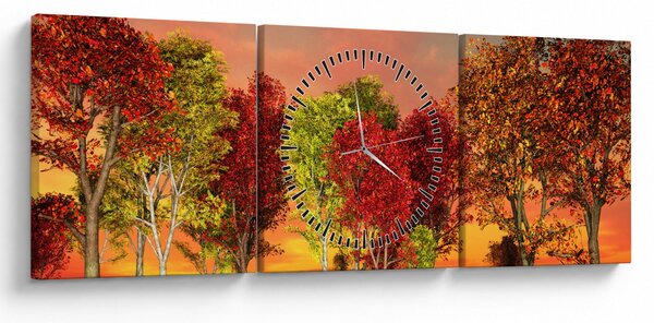 Kép - Színes fák (órával) (90x30 cm)