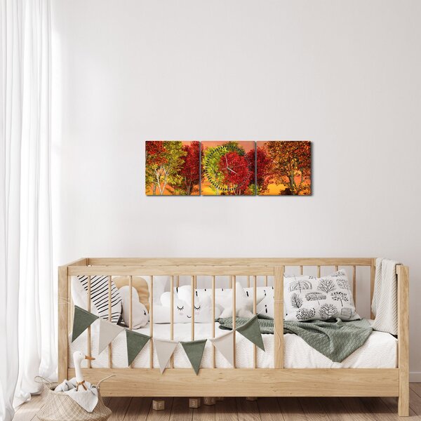 Kép - Színes fák (órával) (90x30 cm)