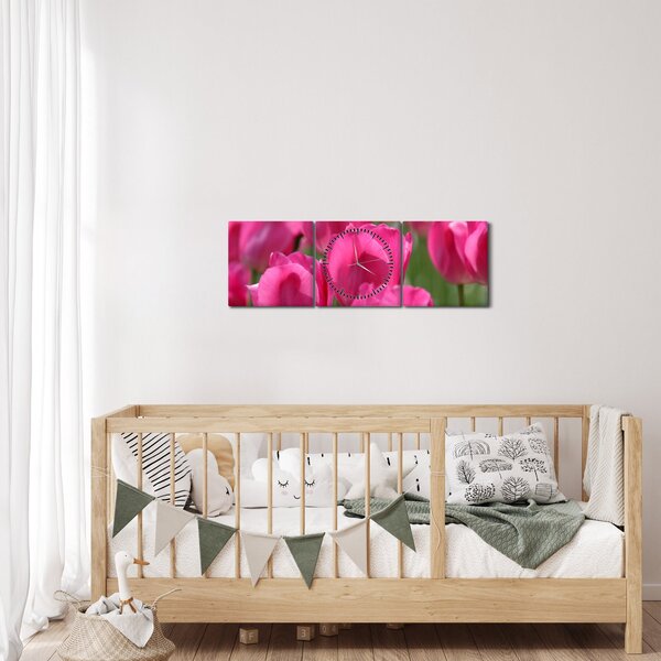 Kép - Rózsaszín tulipánok (órával) (90x30 cm)