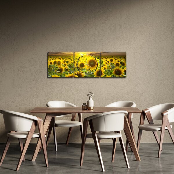 Kép - Napraforgók naplementében (órával) (90x30 cm)