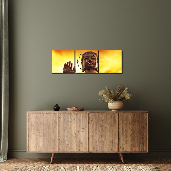 Kép - Buddha piros és sárga háttérrel (órával) (90x30 cm)