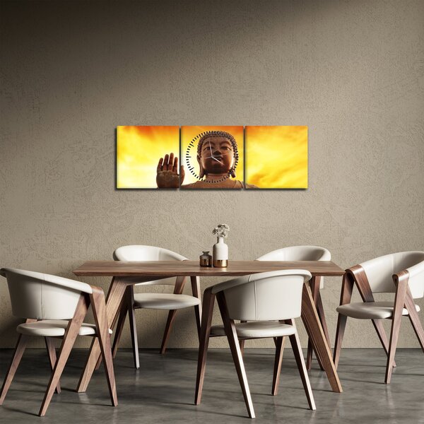 Kép - Buddha piros és sárga háttérrel (órával) (90x30 cm)