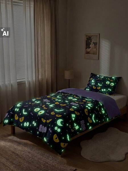 Sinsay - Halloween ágyneműhuzat-garnitúra sötétben világító mintával - fekete