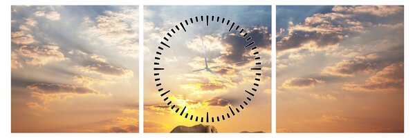 Kép - Elefántok a szavannán (órával) (90x30 cm)