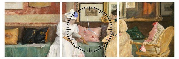Kép - William Merritt Chase, A Friendly Call, reprodukciók (órával) (90x30 cm)