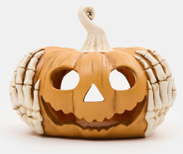 Sinsay - Halloween gyertyatartó LED gyertyákhoz tök formában csontvázkezekkel - narancs