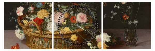 Kép - Jan Brueghel the Elder, Flowers in a Basket and a Vase, reprodukciók (órával) (90x30 cm)