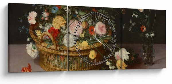 Kép - Jan Brueghel the Elder, Flowers in a Basket and a Vase, reprodukciók (órával) (90x30 cm)